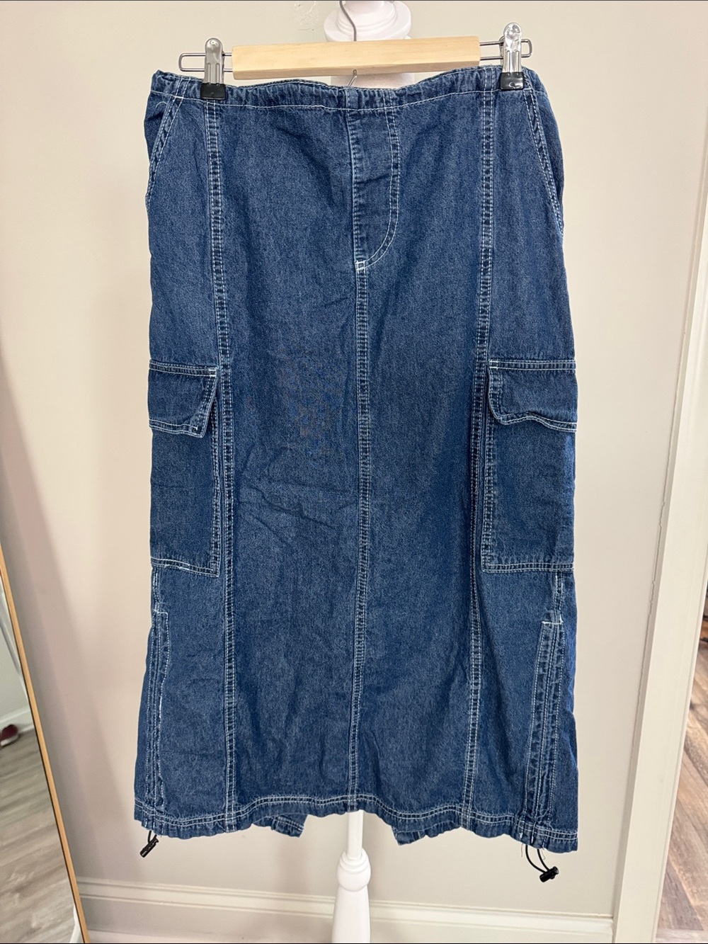 Almost Famous Dark Blue Denim Cargo Maxi Skirt